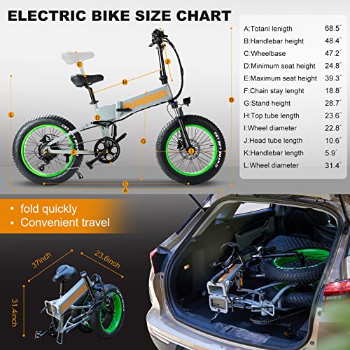 RUNDEER 750W Electric Bike for Adults Electric Bicycle 20in Fat Tire Bikes, Folding Ebike for Adults with Samsung Battery 48V Front and Rear Shocks Absorption(Gray)