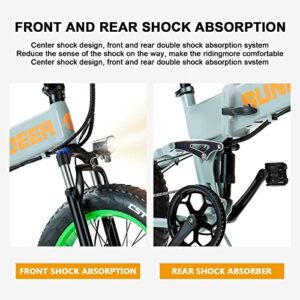 RUNDEER 750W Electric Bike for Adults Electric Bicycle 20in Fat Tire Bikes, Folding Ebike for Adults with Samsung Battery 48V Front and Rear Shocks Absorption(Gray)