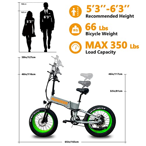 RUNDEER 750W Electric Bike for Adults Electric Bicycle 20in Fat Tire Bikes, Folding Ebike for Adults with Samsung Battery 48V Front and Rear Shocks Absorption(Gray)