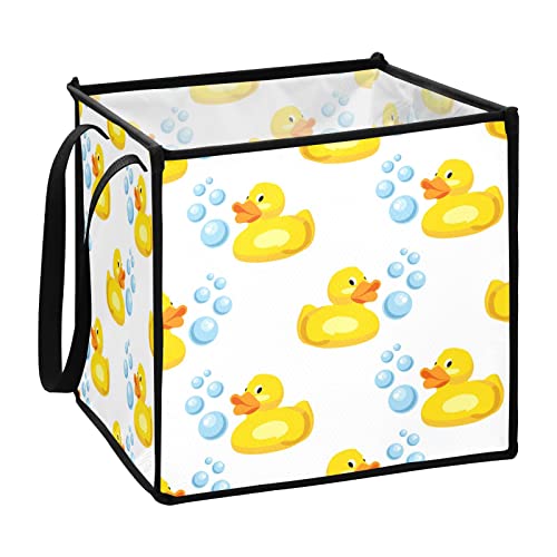 Yellow Rubber Ducks Storage Bin Collapsible Toy Storage Basket Cube Laundry Basket Waterproof Nursery Hamper with Handles for Nursery Kids Girls Bedroom Boys Clothes Laundry Decor