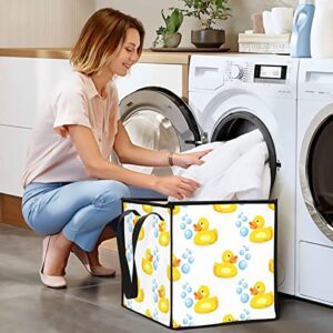 Yellow Rubber Ducks Storage Bin Collapsible Toy Storage Basket Cube Laundry Basket Waterproof Nursery Hamper with Handles for Nursery Kids Girls Bedroom Boys Clothes Laundry Decor