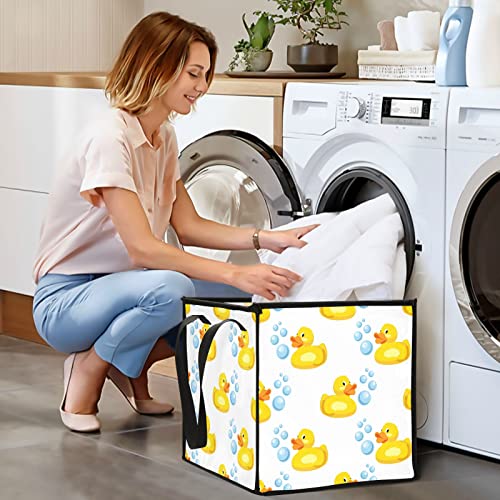 Yellow Rubber Ducks Storage Bin Collapsible Toy Storage Basket Cube Laundry Basket Waterproof Nursery Hamper with Handles for Nursery Kids Girls Bedroom Boys Clothes Laundry Decor