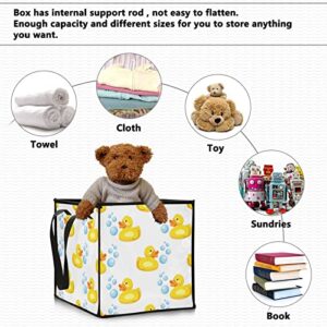 Yellow Rubber Ducks Storage Bin Collapsible Toy Storage Basket Cube Laundry Basket Waterproof Nursery Hamper with Handles for Nursery Kids Girls Bedroom Boys Clothes Laundry Decor