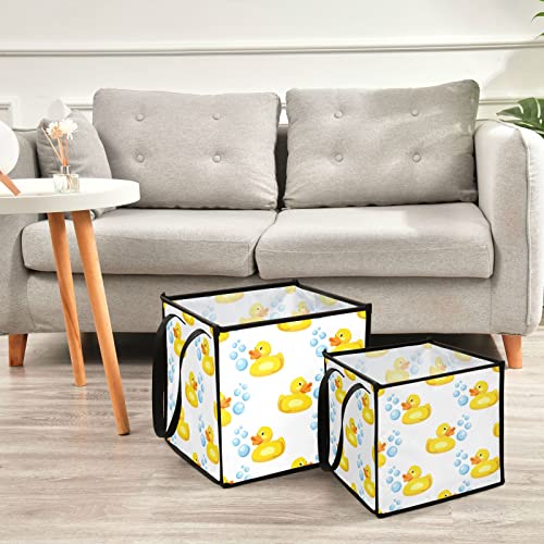 Yellow Rubber Ducks Storage Bin Collapsible Toy Storage Basket Cube Laundry Basket Waterproof Nursery Hamper with Handles for Nursery Kids Girls Bedroom Boys Clothes Laundry Decor