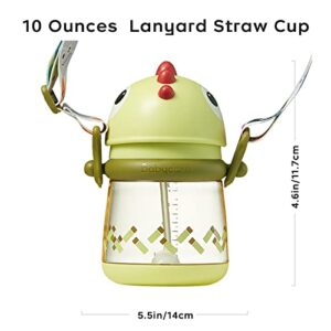 bc babycare Straw Sippy Cups for Toddler, No Spill Sippy Cups for Baby 1+ Year Old, Transition Weighted Sippy Cup with Straw and Strap, 10oz/300ml, Green