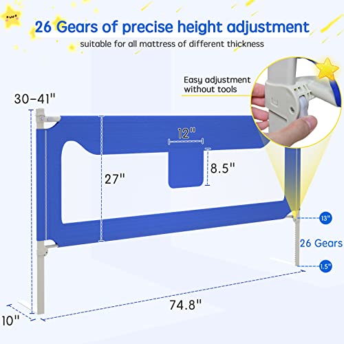 Kevsuvqin Bed Rail for Toddlers, 2023 New Toddler Bed Rails for Queen Bed, Bed Rails for King Size Bed Guard Rail for Toddlers, Baby Bed Rail Guard, Bed Rail for Twin Bed (74.8" x 30",Pack of 1)