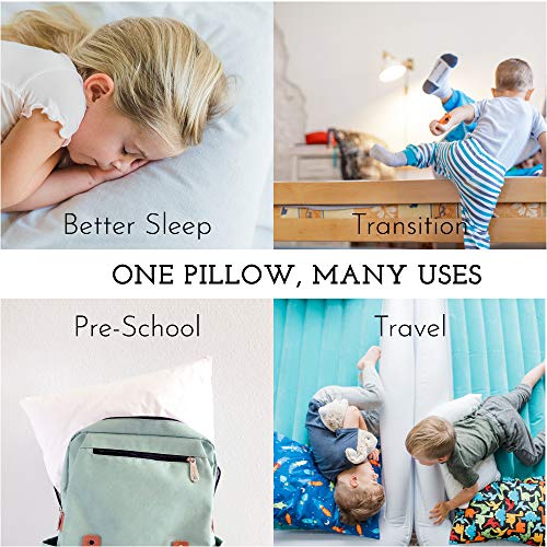 Toddler Pillow with Toddler Pillowcase - Soft Hypoallergenic - Best Pillow for Kids! Better Neck Support and Sleeping! Better Naps in Bed, a Crib, or at School! Makes Travel Comfier! (White)