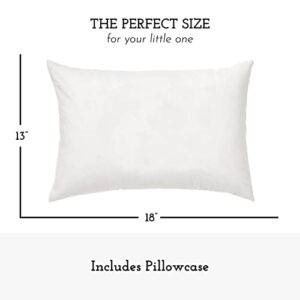 Toddler Pillow with Toddler Pillowcase - Soft Hypoallergenic - Best Pillow for Kids! Better Neck Support and Sleeping! Better Naps in Bed, a Crib, or at School! Makes Travel Comfier! (White)