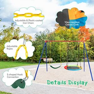 LDAILY 2-Pack Swing Sets, Belt Swing & Saucer Tree Swing w/Adjustable Ropes, 2 Hanging Ways & Easy Setup, Multifunctional Swing Toy Set for Patio, Playground, Backyard