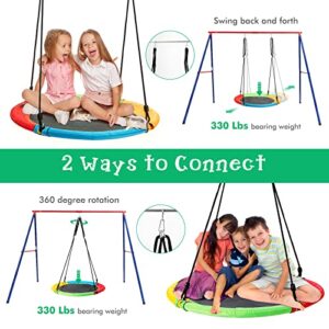 LDAILY 2-Pack Swing Sets, Belt Swing & Saucer Tree Swing w/Adjustable Ropes, 2 Hanging Ways & Easy Setup, Multifunctional Swing Toy Set for Patio, Playground, Backyard