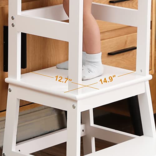 Kitchen Step Stool for Toddlers, Montessori Kids Learning Stool,Baby Standing Tower for Counter,Children Standing Helper-White