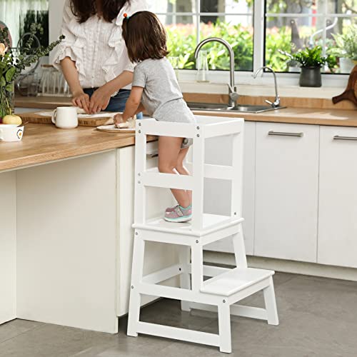 Kitchen Step Stool for Toddlers, Montessori Kids Learning Stool,Baby Standing Tower for Counter,Children Standing Helper-White