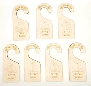ainior baby closet dividers,premium wooden baby closet size divider set of 7,from newborn to 24 month,organize nursery closet hangers by size/age