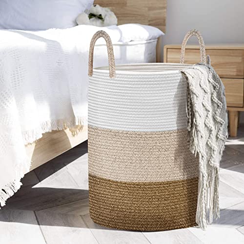 Astarama Laundry Baskets, Laundry Hamper, Large Woven Cotton Rope Storage Basket with Handles, Dirty Clothes Hamper Decorative Basket Organizer for Living Room, Nursery, Bedroom