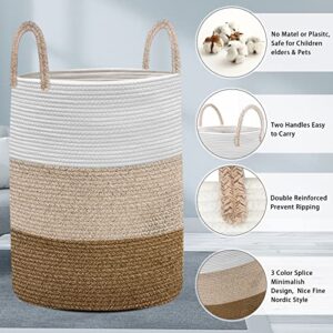 Astarama Laundry Baskets, Laundry Hamper, Large Woven Cotton Rope Storage Basket with Handles, Dirty Clothes Hamper Decorative Basket Organizer for Living Room, Nursery, Bedroom