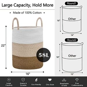 Astarama Laundry Baskets, Laundry Hamper, Large Woven Cotton Rope Storage Basket with Handles, Dirty Clothes Hamper Decorative Basket Organizer for Living Room, Nursery, Bedroom