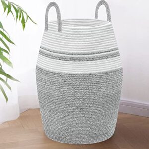 large laundry hamper, woven rope laundry basket, 105l blankets storage basket with heavy duty handles for clothes and toys in bedroom, nursery room, bathroom