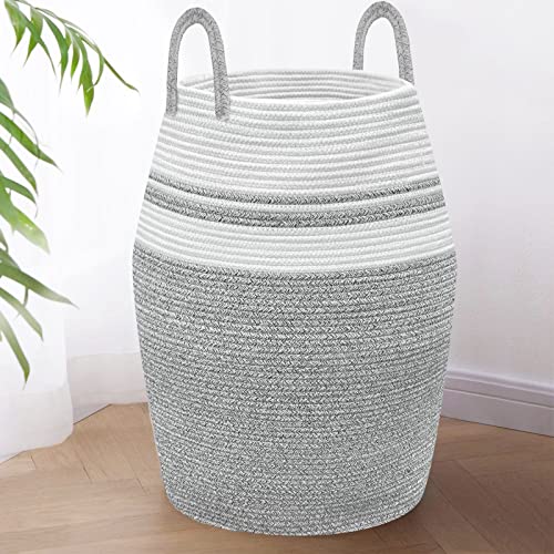 Large Laundry Hamper, Woven Rope Laundry Basket, 105L Blankets Storage Basket with Heavy Duty Handles for Clothes and Toys in Bedroom, Nursery Room, Bathroom