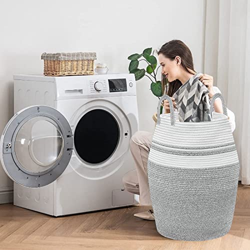 Large Laundry Hamper, Woven Rope Laundry Basket, 105L Blankets Storage Basket with Heavy Duty Handles for Clothes and Toys in Bedroom, Nursery Room, Bathroom