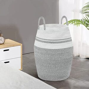 Large Laundry Hamper, Woven Rope Laundry Basket, 105L Blankets Storage Basket with Heavy Duty Handles for Clothes and Toys in Bedroom, Nursery Room, Bathroom