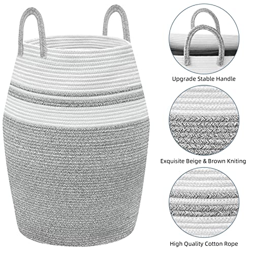 Large Laundry Hamper, Woven Rope Laundry Basket, 105L Blankets Storage Basket with Heavy Duty Handles for Clothes and Toys in Bedroom, Nursery Room, Bathroom