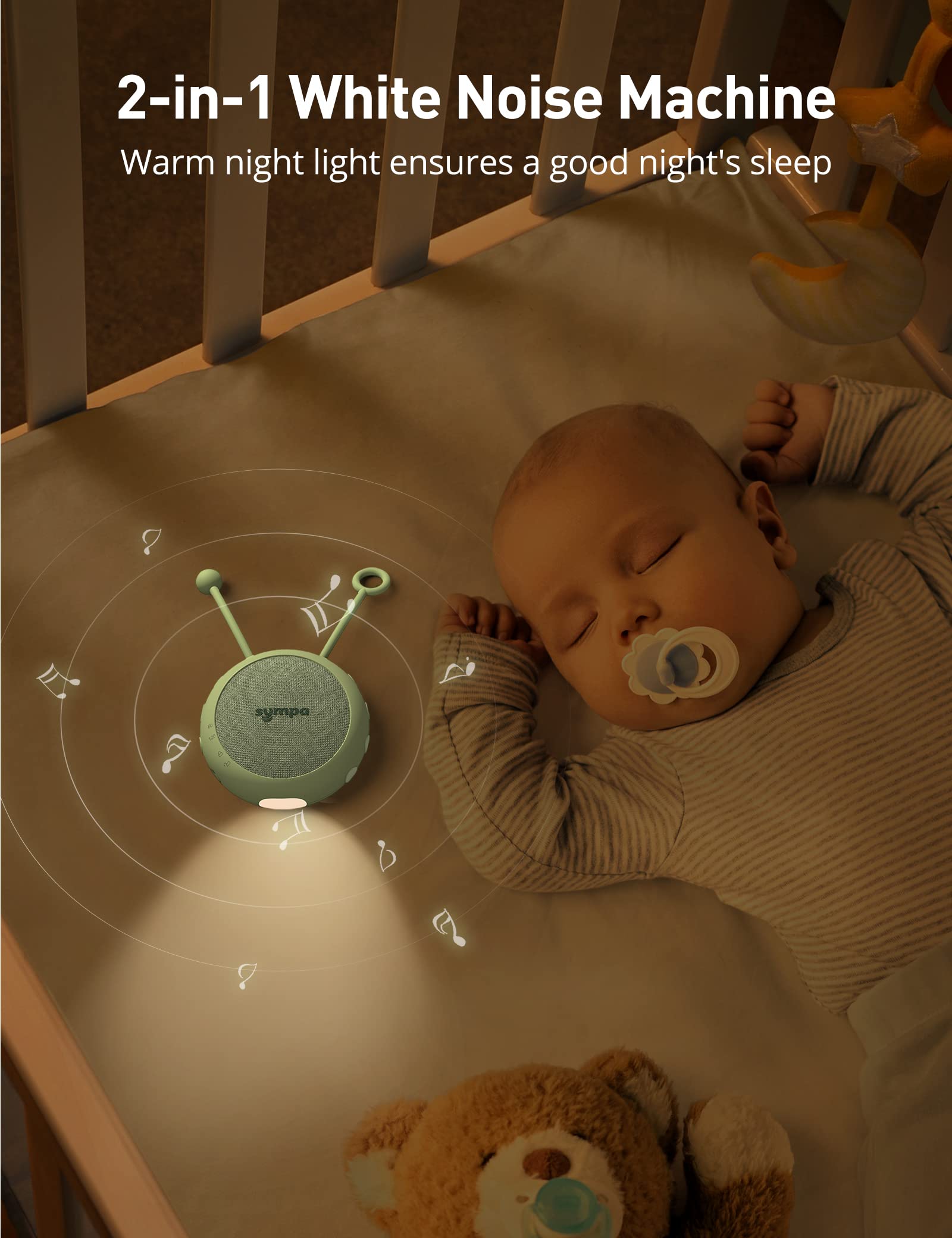 Portable Sound Machine,Sympa White Noise Machine for Baby,Sleep Sound Machine with Night Light,10 Natural Soothing Sounds,16H Playtime,Auto-Off Timers for Relaxing Sleep Aid for Baby Adult