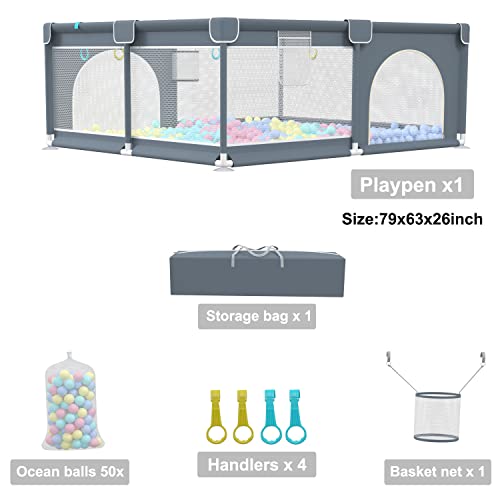 Extra Large Baby Playpen(79x63x26inch),Packable & Portable Play Pens for Babies and Toddlers, Baby Play Yards with Balls, Kids Indoor & Outdoor Activity Center, Baby Fence with Breathable Mesh