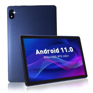 android 11 tablet 10 inch, ax wifi 6 tablet+2.4&5gwifi,3gb ram 32gb rom storage,ips hd 1332x800 screen,quad core processor, 5mp+8mp camera,bluetooth 5.0,6000 mah battery,leather fine grain(blue)