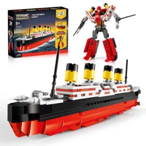 jojo&peach titanic stem toys, 2 in 1 titanic model & transform robot building kit, collectible display model set, stem projects toys gifts for kids age 8+ and adults (550 pieces)