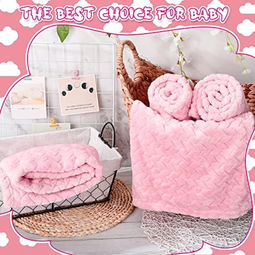 4 Pcs Baby Blanket Flannel, Cozy Throw Blanket for Newborn Infant Toddler Soft Warm Fleece Plush Sherpa Blanket Receiving Baby Blanket for Crib Stroller (Light Pink, 24 x 32 Inch)