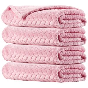 4 pcs baby blanket flannel, cozy throw blanket for newborn infant toddler soft warm fleece plush sherpa blanket receiving baby blanket for crib stroller (light pink, 24 x 32 inch)