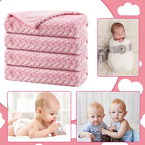 4 Pcs Baby Blanket Flannel, Cozy Throw Blanket for Newborn Infant Toddler Soft Warm Fleece Plush Sherpa Blanket Receiving Baby Blanket for Crib Stroller (Light Pink, 24 x 32 Inch)