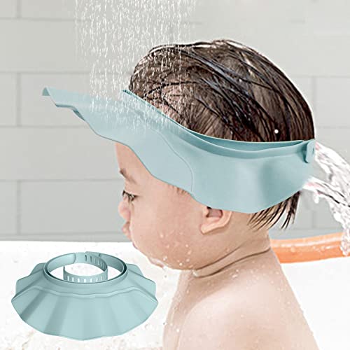 Piyl Baby Shower Cap Bath Visor Protection Silicone Adjustable Safe Shower Bathing Cap for Protector Eye Ear Shampoo Cap for Infants Toddler Baby Kids Children (Blue,6 Months-12 Years old/15.8-22.8In)