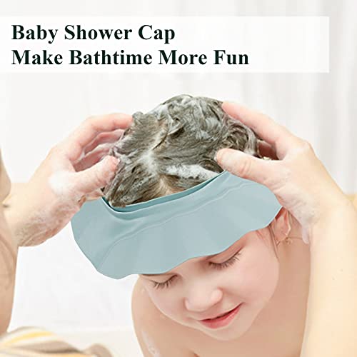 Piyl Baby Shower Cap Bath Visor Protection Silicone Adjustable Safe Shower Bathing Cap for Protector Eye Ear Shampoo Cap for Infants Toddler Baby Kids Children (Blue,6 Months-12 Years old/15.8-22.8In)