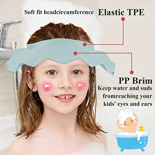 Piyl Baby Shower Cap Bath Visor Protection Silicone Adjustable Safe Shower Bathing Cap for Protector Eye Ear Shampoo Cap for Infants Toddler Baby Kids Children (Blue,6 Months-12 Years old/15.8-22.8In)