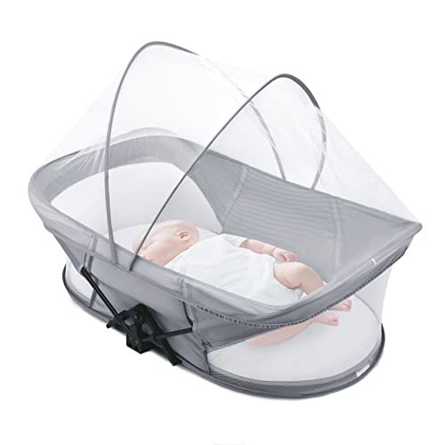 Portable Baby Crib Foldable Baby Bed - Mini Crib Travel Bassinet with Matterss for Newborn,Infant Travel Bed with Breathable Mesh,Baby Portable Bed for Bed,Sleeper for Outddor Camping,Beach,Pinic