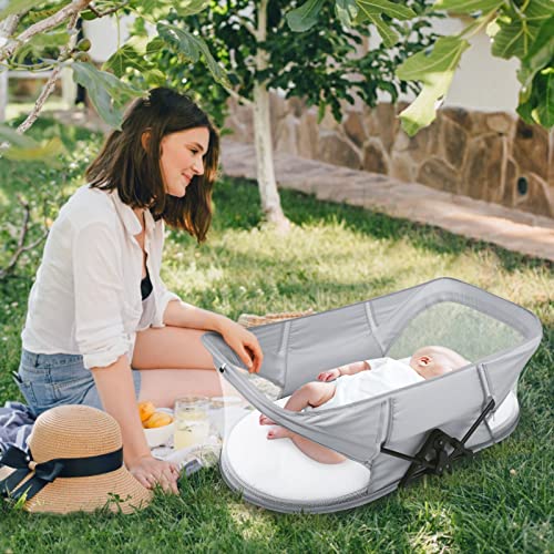 Portable Baby Crib Foldable Baby Bed - Mini Crib Travel Bassinet with Matterss for Newborn,Infant Travel Bed with Breathable Mesh,Baby Portable Bed for Bed,Sleeper for Outddor Camping,Beach,Pinic