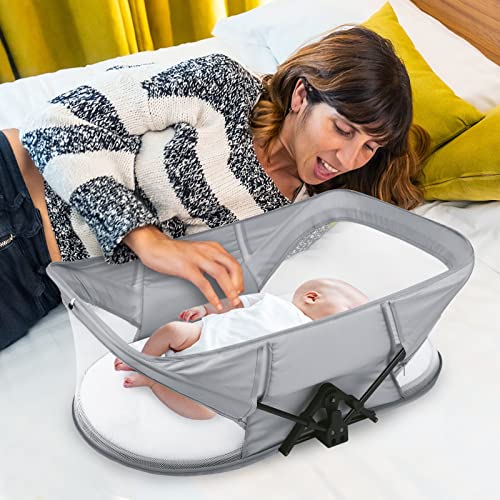 Portable Baby Crib Foldable Baby Bed - Mini Crib Travel Bassinet with Matterss for Newborn,Infant Travel Bed with Breathable Mesh,Baby Portable Bed for Bed,Sleeper for Outddor Camping,Beach,Pinic