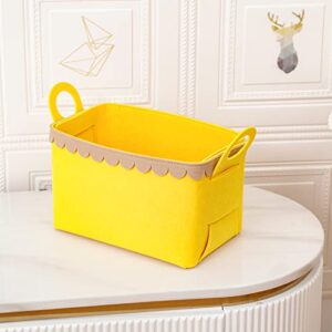 Yesesion 3 Pack Cube Storage Bins with Handle, Felt Collapsible Storage Basket for Shelves, Home Office Organization for Closet, Nursery, Bedroom, Books, Letter, Toys, Toilet Paper (Yellow - Medium)