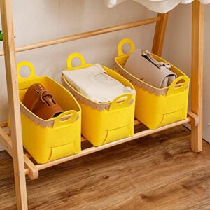 Yesesion 3 Pack Cube Storage Bins with Handle, Felt Collapsible Storage Basket for Shelves, Home Office Organization for Closet, Nursery, Bedroom, Books, Letter, Toys, Toilet Paper (Yellow - Medium)