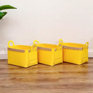 Yesesion 3 Pack Cube Storage Bins with Handle, Felt Collapsible Storage Basket for Shelves, Home Office Organization for Closet, Nursery, Bedroom, Books, Letter, Toys, Toilet Paper (Yellow - Medium)