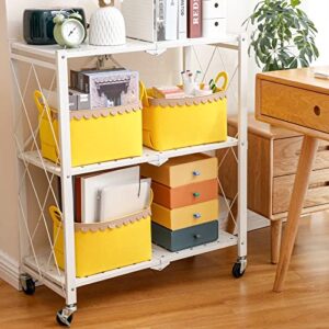 Yesesion 3 Pack Cube Storage Bins with Handle, Felt Collapsible Storage Basket for Shelves, Home Office Organization for Closet, Nursery, Bedroom, Books, Letter, Toys, Toilet Paper (Yellow - Medium)