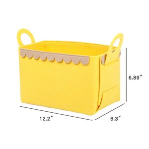 Yesesion 3 Pack Cube Storage Bins with Handle, Felt Collapsible Storage Basket for Shelves, Home Office Organization for Closet, Nursery, Bedroom, Books, Letter, Toys, Toilet Paper (Yellow - Medium)