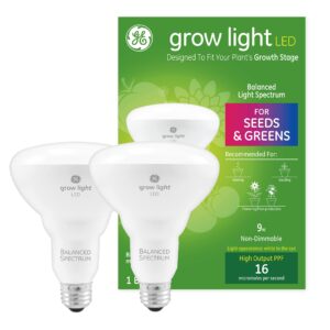 ge lighting grow light for plants, led light bulb for seeds and greens with balanced light spectrum, br30 floodlight (2 pack)