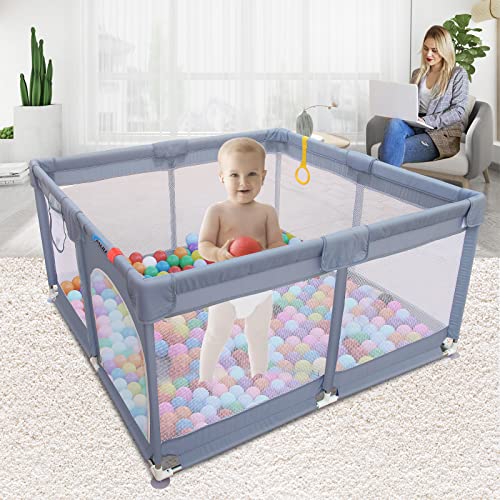 JIALIU Baby Playpen, 50x50" Soft Safety Playard for Babies and Toddlers, Play Pen for Babies with Breathable Mesh Gate, Indoor & Outdoor Baby Play Yard for Kids Activity Center