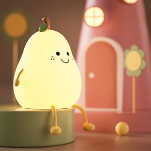 ledholyt night light ,cute silicone nursery pear lamp for baby and toddler,fruit nightlight for boys and girls,squishy kawaii bedside night lamp for bedroom, kids room (pear)