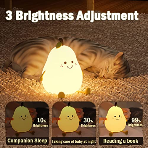 LEDHOLYT Night Light ,Cute Silicone Nursery Pear Lamp for Baby and Toddler,Fruit NightLight for Boys and Girls,Squishy Kawaii Bedside Night Lamp for Bedroom, Kids Room (Pear)