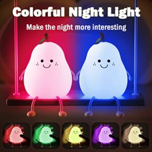 LEDHOLYT Night Light ,Cute Silicone Nursery Pear Lamp for Baby and Toddler,Fruit NightLight for Boys and Girls,Squishy Kawaii Bedside Night Lamp for Bedroom, Kids Room (Pear)