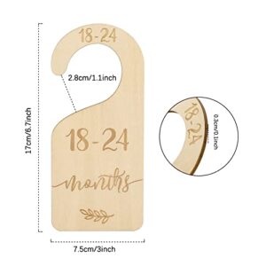 Whaline 7pcs Baby Closet Size Dividers Wooden Baby Wardrobe Hanger Organizer from Newborn to 24 Month with Blue Velvet Bag Leaves Design Thicken Infant Wardrobe Organizer for Home Nursery Baby Clothes