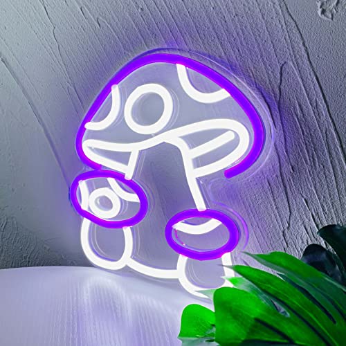 Mushroom Neon Sign Mushroom Decor Dimmable LED Neon Light Wall Art for Kids Room Decor Bedroom Wall Sign USB Operated Mushroom Lamp Light Up Sign Teen Room Decor Game Room Streamer Accessory (3 Purple Mushroom)